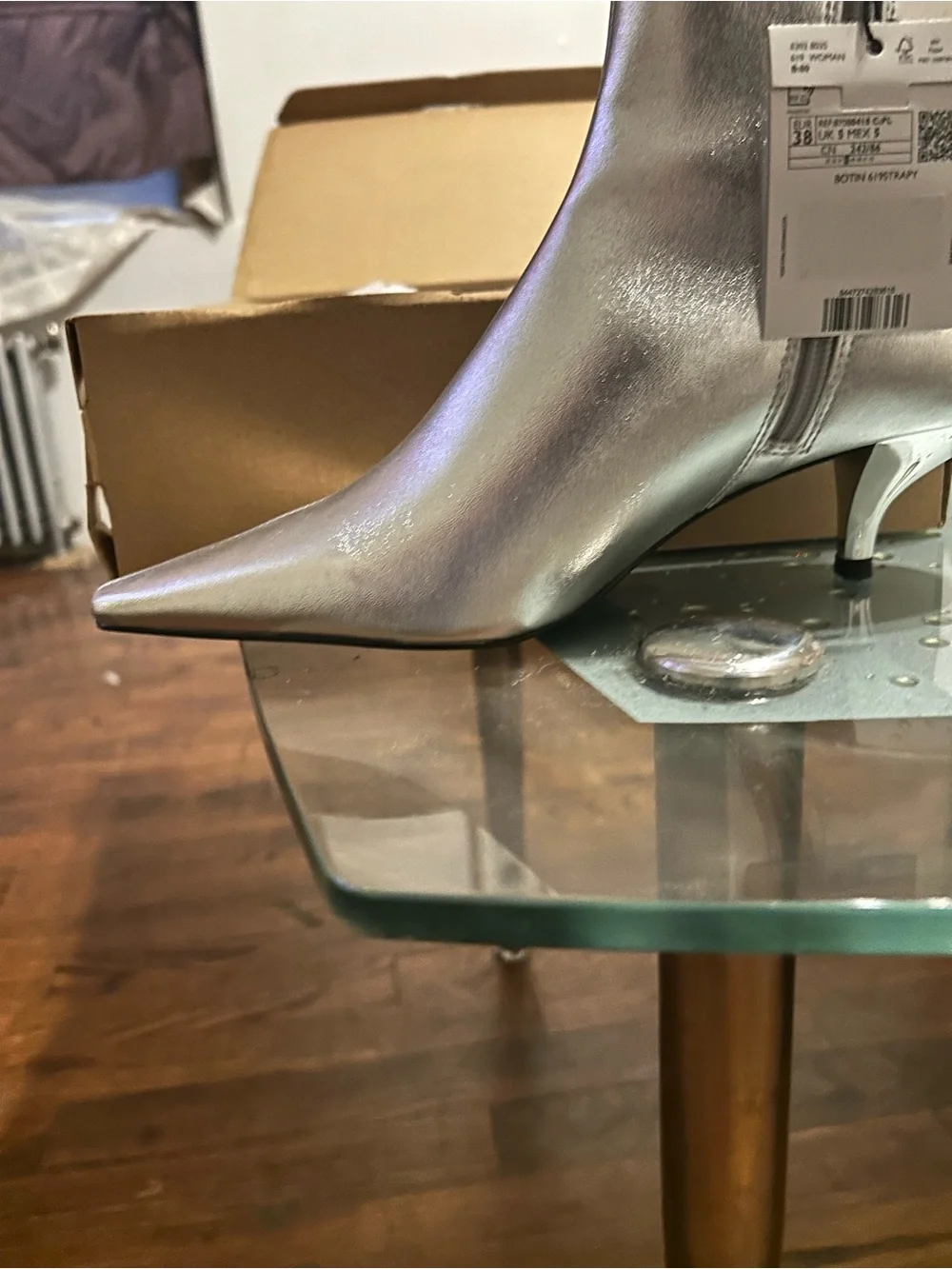 Women's Metallic Silver Pointed Ankle Boots with Kitten Heel